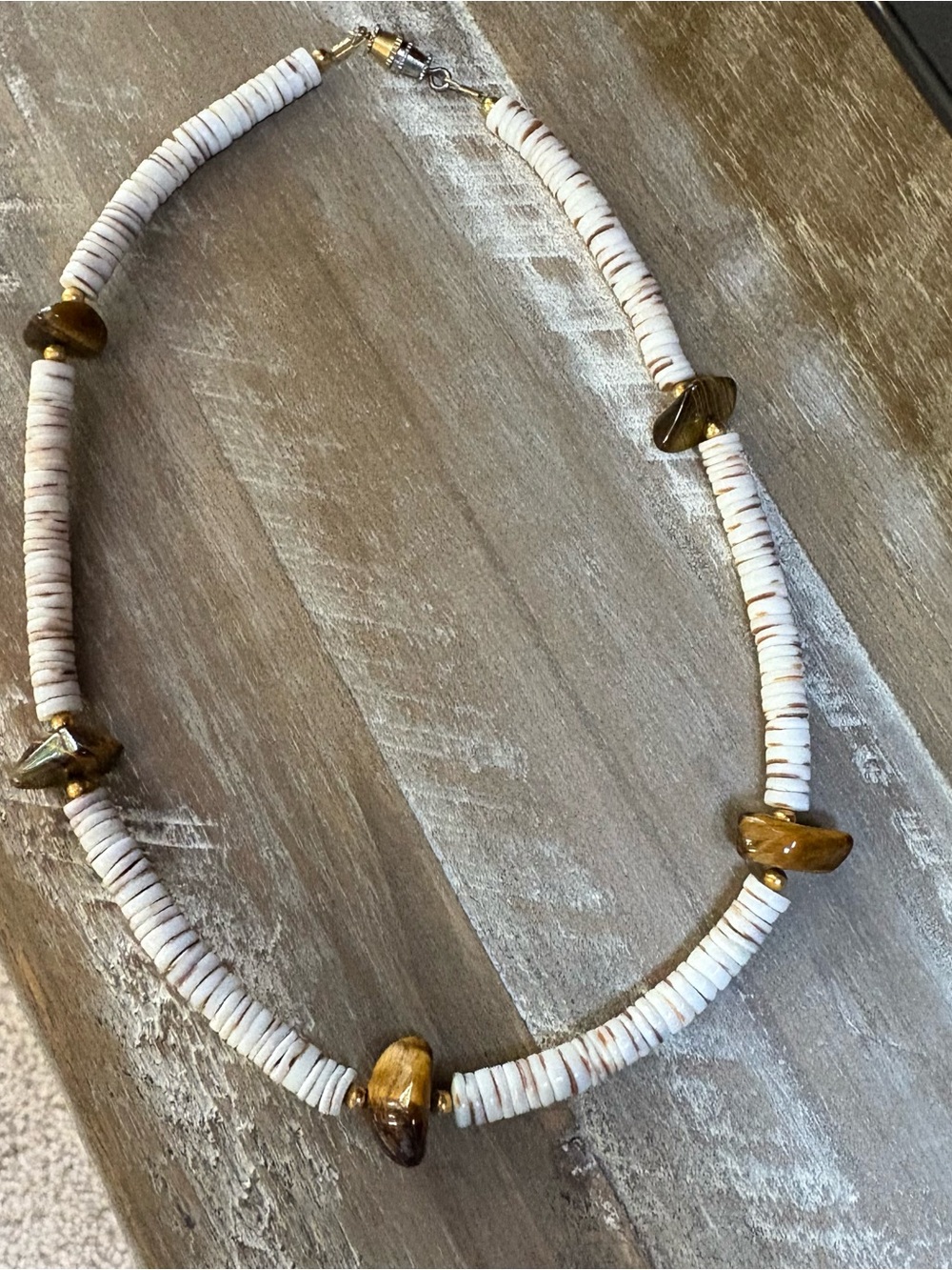 Vintage Heishi and Tigers Eye Necklace 15.5”